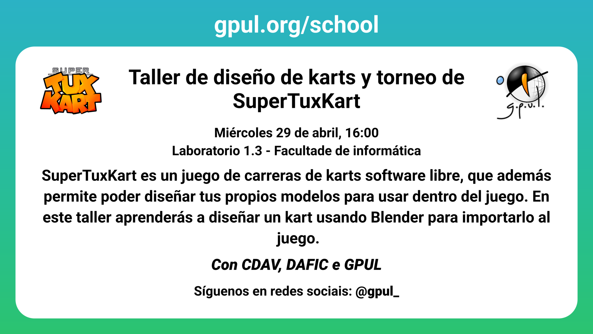 Taller de diseño de karts y torneo de SuperTuxKart